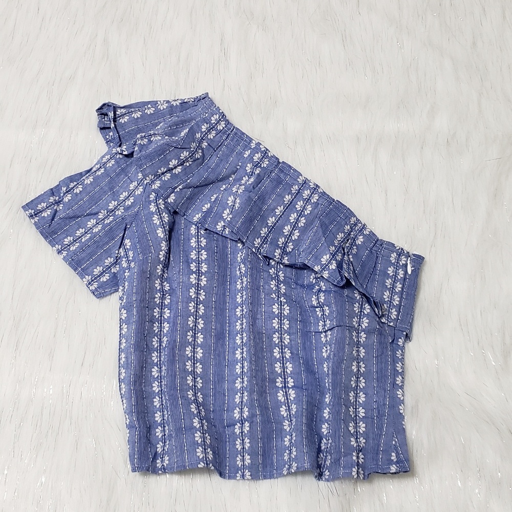 Splendid Cotton One-Shoulder Ruffle Crop Top